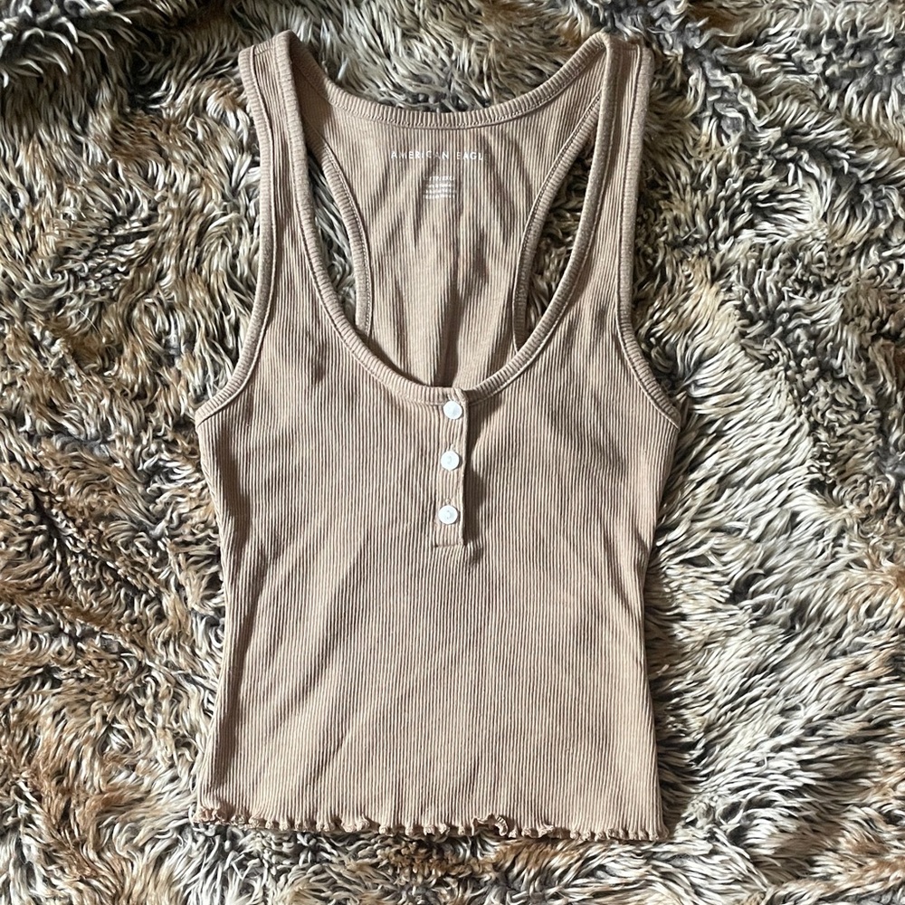 Tan Cropped Ribbed Tank Top